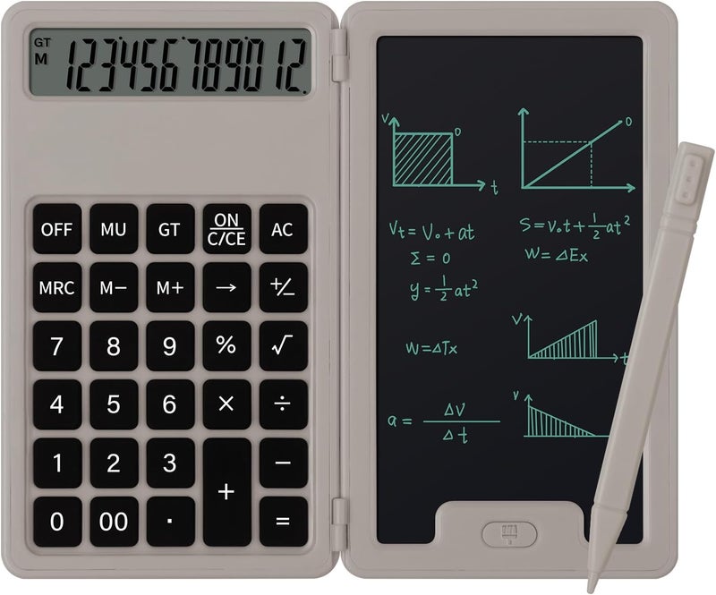 Pidada Desk Portable Basic Calculator, Small Mini Calculators with Writing Notepad and Stylus, More Lightweight and Portable, 12Digit Large Display Multi-Function for Office, School, Home & Financial (Khaki) - Image 1